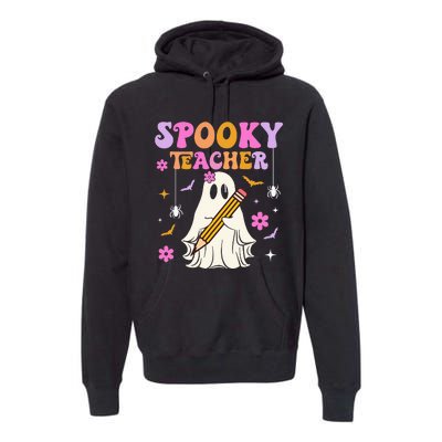 Groovy Spooky Teacher With Bat Ghost Funny Halloween Premium Hoodie