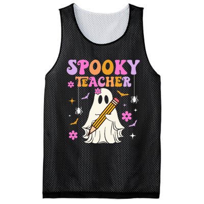 Groovy Spooky Teacher With Bat Ghost Funny Halloween Mesh Reversible Basketball Jersey Tank