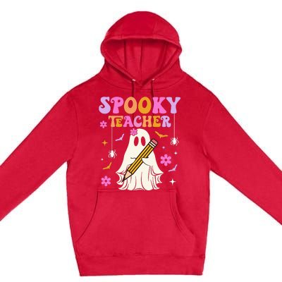 Groovy Spooky Teacher With Bat Ghost Funny Halloween Premium Pullover Hoodie