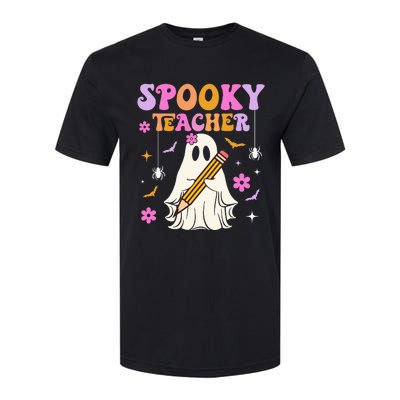 Groovy Spooky Teacher With Bat Ghost Funny Halloween Softstyle CVC T-Shirt