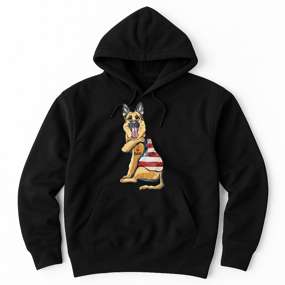 German Shepherd Tattoo Dog I Love Dad Fathers Day Hoodie