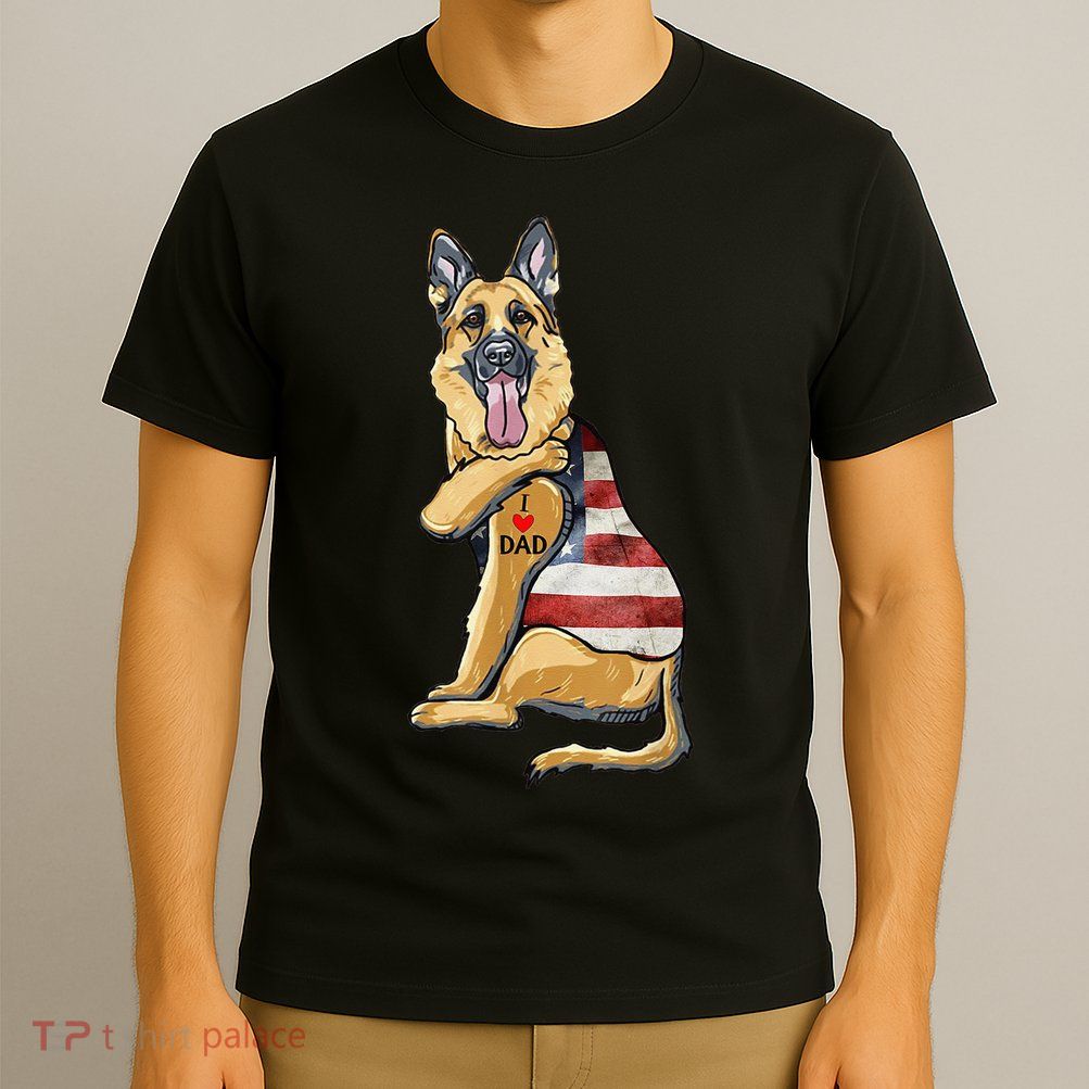 German Shepherd Tattoo Dog I Love Dad Fathers Day T-Shirt