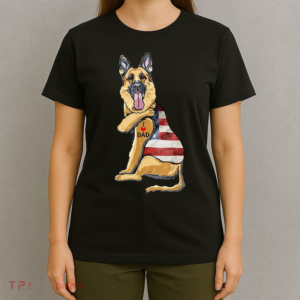 German Shepherd Tattoo Dog I Love Dad Fathers Day T-Shirt