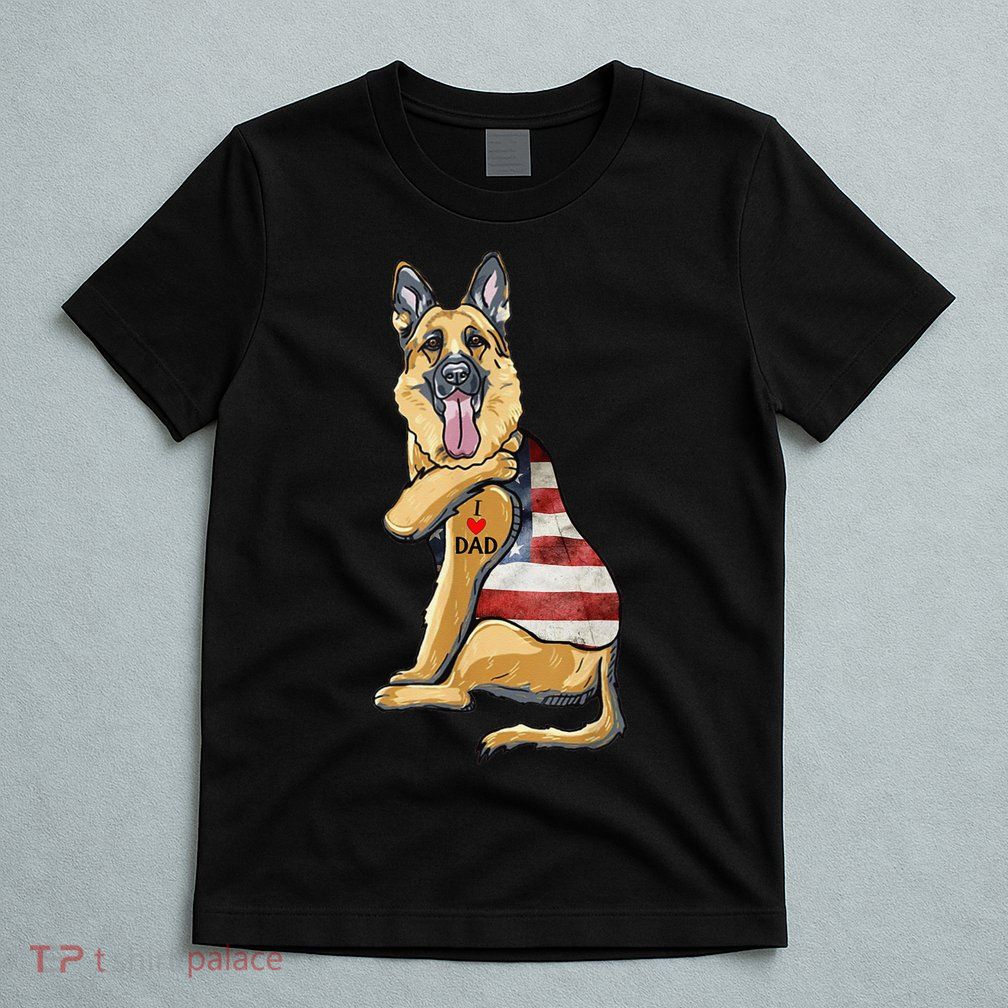 German Shepherd Tattoo Dog I Love Dad Fathers Day T-Shirt