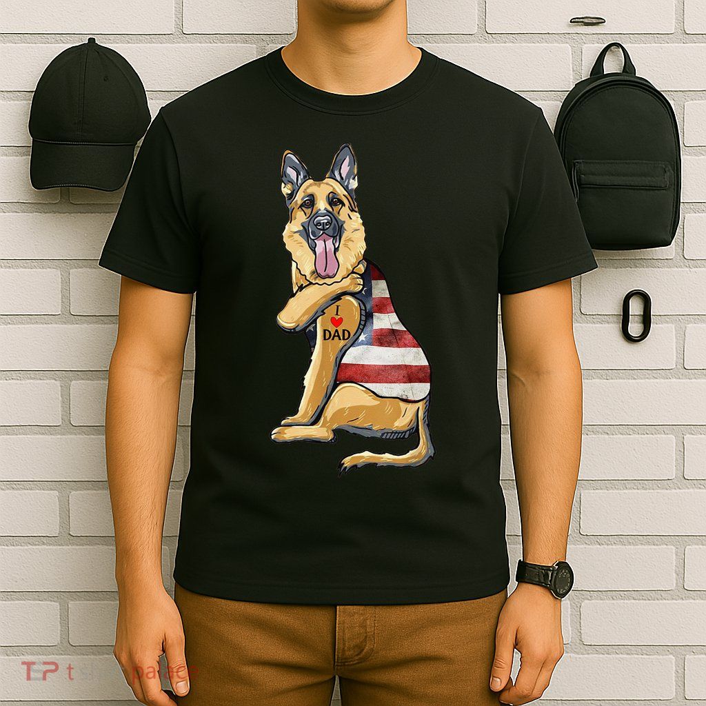 German Shepherd Tattoo Dog I Love Dad Fathers Day T-Shirt