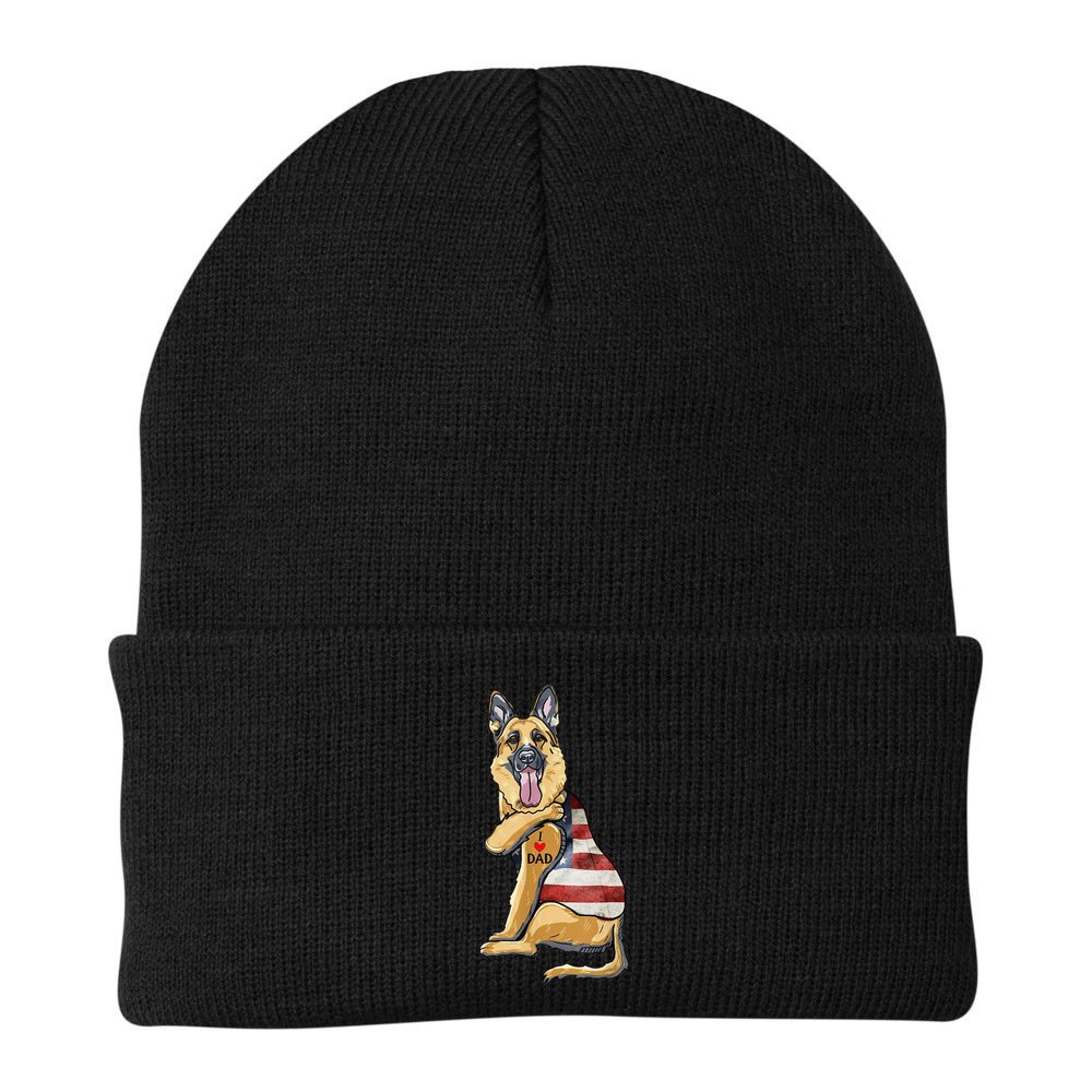 German Shepherd Tattoo Dog I Love Dad Fathers Day Beanie