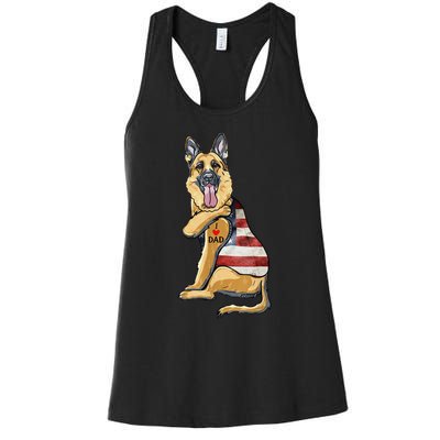 German Shepherd Tattoo Dog I Love Dad Fathers Day Women's Racerback Tank