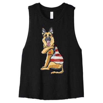 German Shepherd Tattoo Dog I Love Dad Fathers Day Women's Racerback Cropped Tank