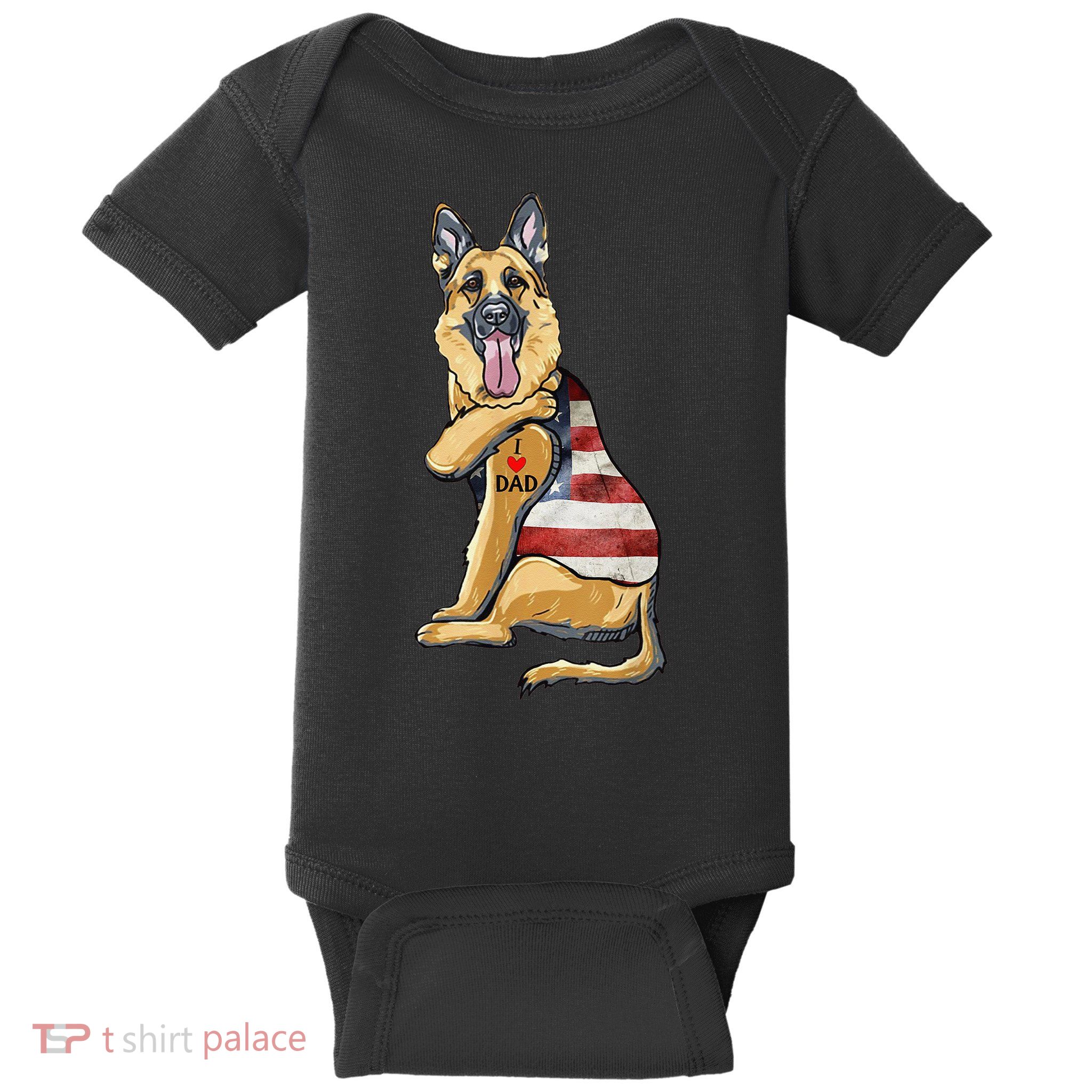 German Shepherd Tattoo Dog I Love Dad Fathers Day Baby Bodysuit