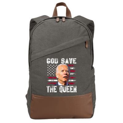 God Save The Queen Man Funny Joe Biden 4th Of July US American Flag Cotton Canvas Backpack