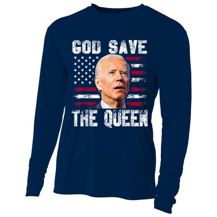 God Save The Queen Man Funny Joe Biden 4th Of July US American Flag Cooling Performance Long Sleeve Crew