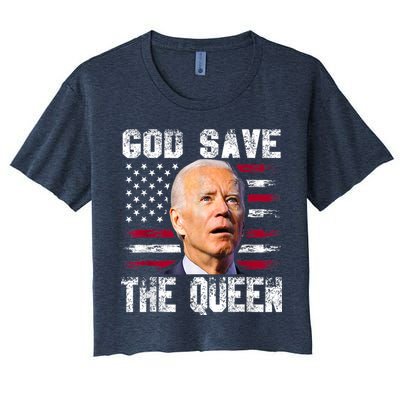 God Save The Queen Man Funny Joe Biden 4th Of July US American Flag Crop Top