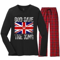 God Save The King Charles Iii. Uk Flag Top King Charles Women's Long Sleeve Flannel Pajama Set 