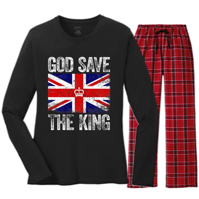 God Save The King Charles Iii. Uk Flag Top King Charles Women's Long Sleeve Flannel Pajama Set 