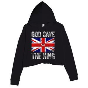 God Save The King Charles Iii. Uk Flag Top King Charles Crop Fleece Hoodie