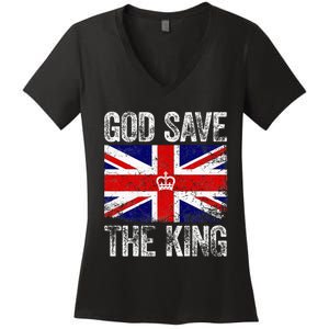 God Save The King Charles Iii. Uk Flag Top King Charles Women's V-Neck T-Shirt