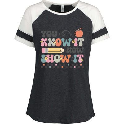 Groovy State Testing Day Teacher You Know It Now Show It Gift Enza Ladies Jersey Colorblock Tee