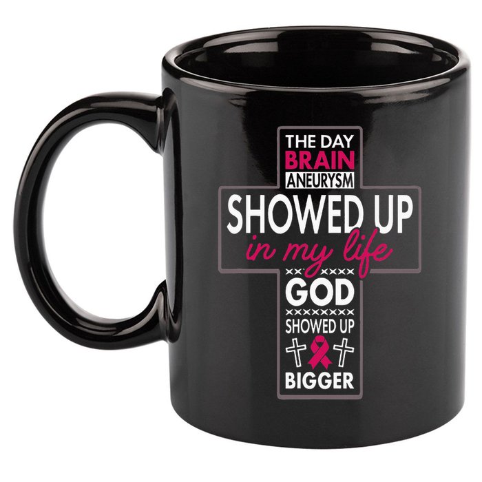 God Showed Up Brain Aneurysm Awareness Burgundy Aortic 11oz C Handle Ceramic Mug