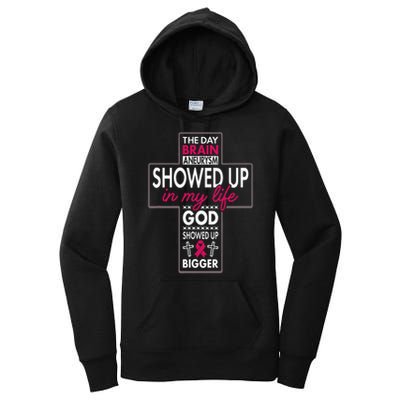 God Showed Up Brain Aneurysm Awareness Burgundy Aortic Women's Pullover Hoodie