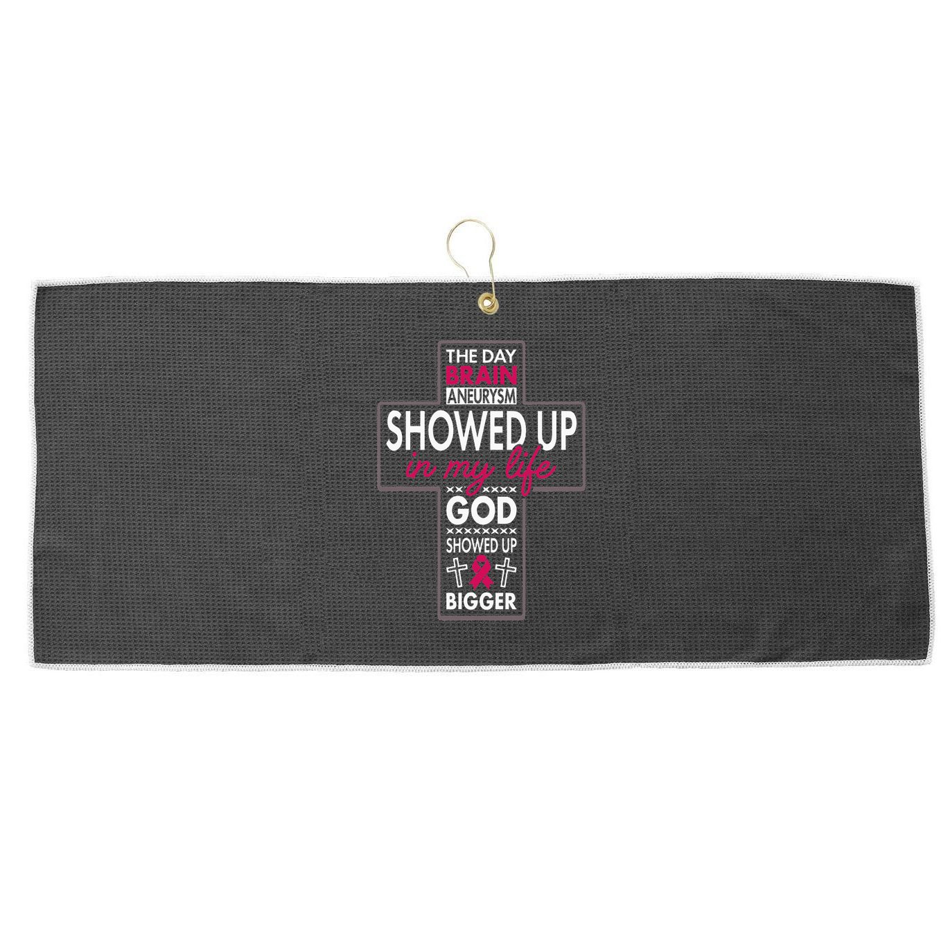 God Showed Up Brain Aneurysm Awareness Burgundy Aortic Large Microfiber Waffle Golf Towel