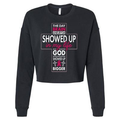 God Showed Up Brain Aneurysm Awareness Burgundy Aortic Cropped Pullover Crew