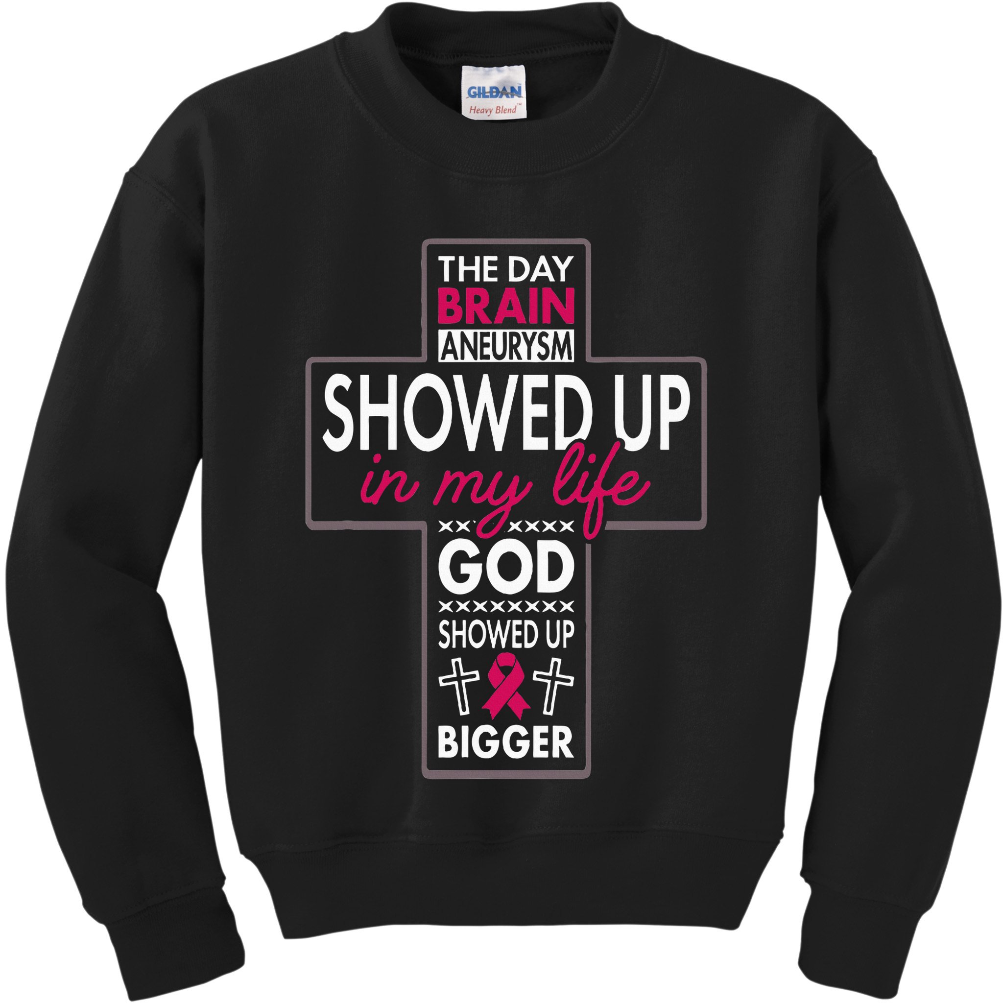 God Showed Up Brain Aneurysm Awareness Burgundy Aortic Kids Sweatshirt