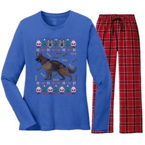 Ger Shepherd Ugly Christmas Holiday Dog Lover Xmas Gift Women's Long Sleeve Flannel Pajama Set 