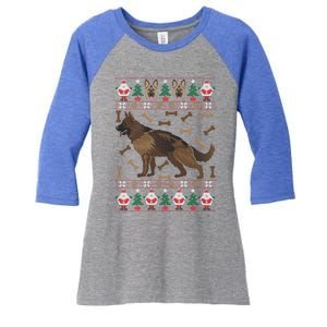 Ger Shepherd Ugly Christmas Holiday Dog Lover Xmas Gift Women's Tri-Blend 3/4-Sleeve Raglan Shirt