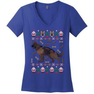 Ger Shepherd Ugly Christmas Holiday Dog Lover Xmas Gift Women's V-Neck T-Shirt