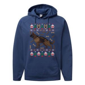 Ger Shepherd Ugly Christmas Holiday Dog Lover Xmas Gift Performance Fleece Hoodie