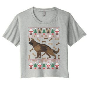 Ger Shepherd Ugly Christmas Holiday Dog Lover Xmas Gift Women's Crop Top Tee