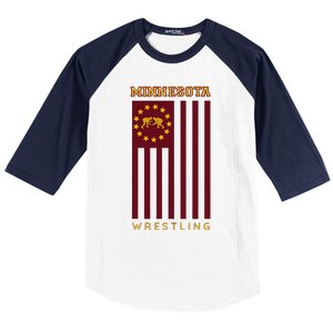 Gopher State Usa Flag Freestyle Wrestler Minnesota Baseball Sleeve Shirt