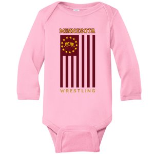 Gopher State Usa Flag Freestyle Wrestler Minnesota Baby Long Sleeve Bodysuit