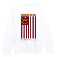 Gopher State Usa Flag Freestyle Wrestler Minnesota Premium Crewneck Sweatshirt