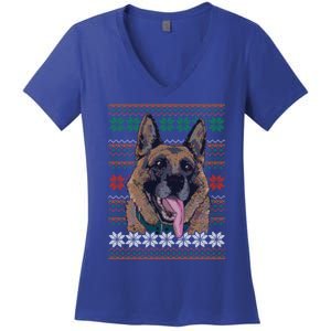 Ger Shepherd Ugly Christmas Sweater Design Cute Gift Women's V-Neck T-Shirt