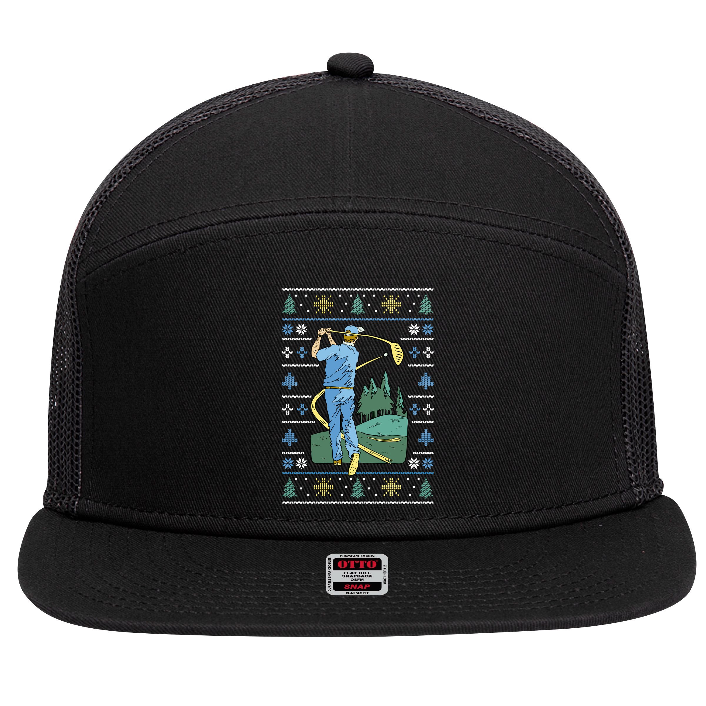 Golf Sport Ugly Christmas Sweater 7 Panel Mesh Trucker Snapback Hat
