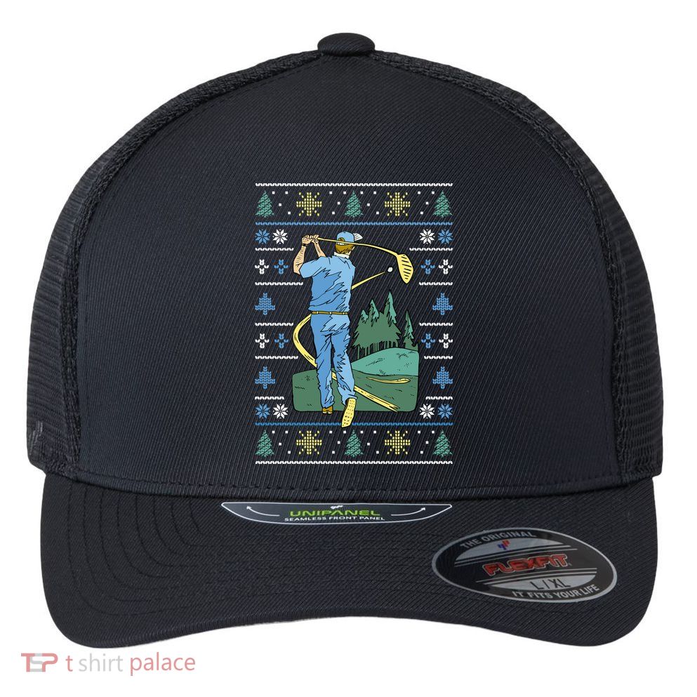 Golf Sport Ugly Christmas Sweater Flexfit Unipanel Trucker Cap
