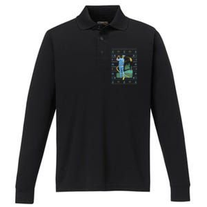 Golf Sport Ugly Christmas Sweater Performance Long Sleeve Polo