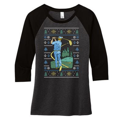 Golf Sport Ugly Christmas Sweater Women's Tri-Blend 3/4-Sleeve Raglan Shirt