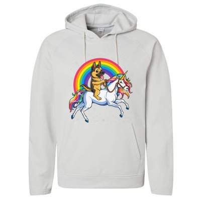 German Shepherd Unicorn Space Galaxy Rainbow Performance Fleece Hoodie