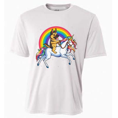 German Shepherd Unicorn Space Galaxy Rainbow Cooling Performance Crew T-Shirt