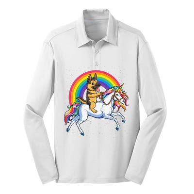 German Shepherd Unicorn Space Galaxy Rainbow Silk Touch Performance Long Sleeve Polo