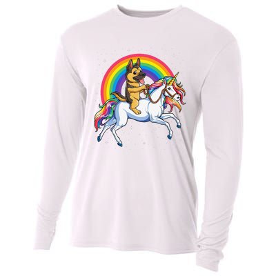 German Shepherd Unicorn Space Galaxy Rainbow Cooling Performance Long Sleeve Crew