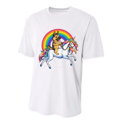 German Shepherd Unicorn Space Galaxy Rainbow Performance Sprint T-Shirt