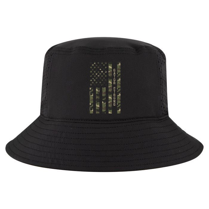 Gator Strong United States Distressed Camo W Us Flag Cool Comfort Performance Bucket Hat