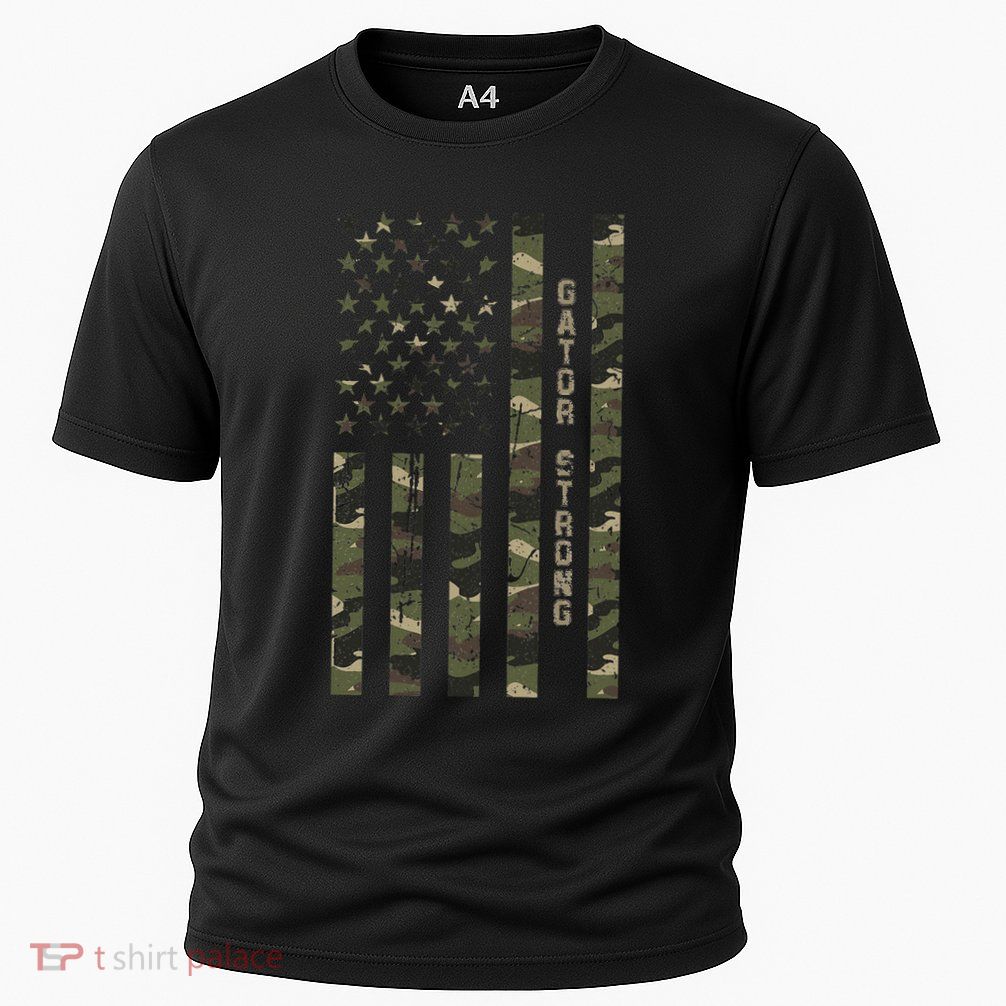 Gator Strong United States Distressed Camo W Us Flag Performance Shirt