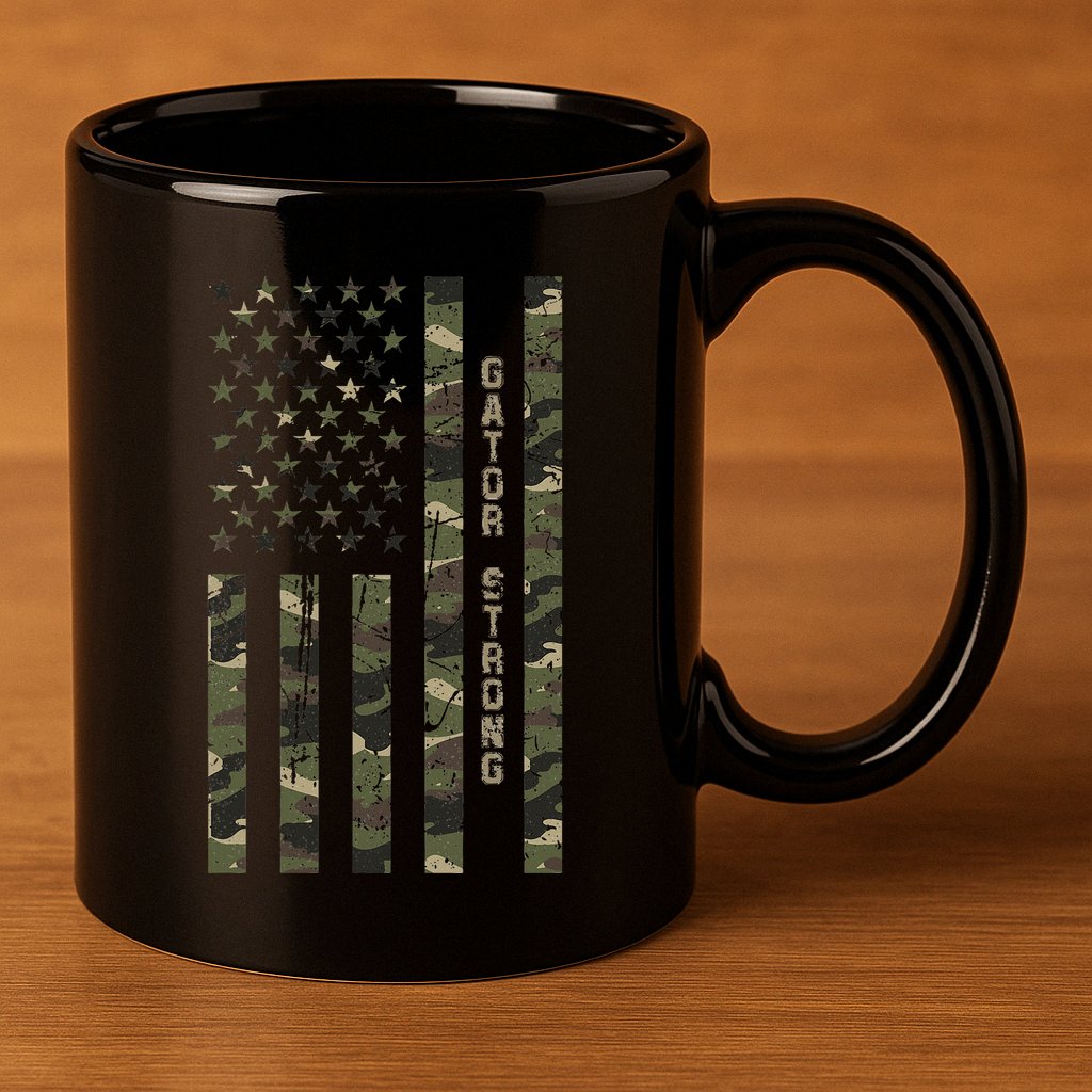 Gator Strong United States Distressed Camo W Us Flag 11oz C Handle Ceramic Mug