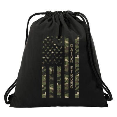 Gator Strong United States Distressed Camo W Us Flag Drawstring Bag