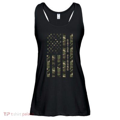 Gator Strong United States Distressed Camo W Us Flag Ladies Essential Flowy Tank