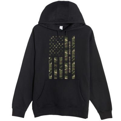 Gator Strong United States Distressed Camo W Us Flag Premium Pullover Hoodie
